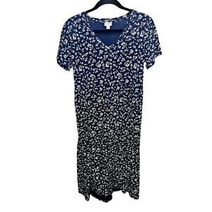 J Crew Floral Midi Dress Small Navy Blue White Short Sleeve‎ Cottagecore Flowy